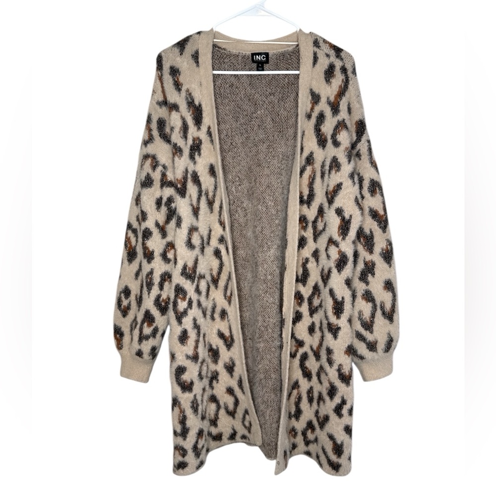 INC International Concepts Women's Fuzzy Animal-Print Open-Front Cardigan XL